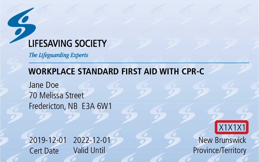 A picture of a Lifesaving Society certification card with the Member ID highlighted.